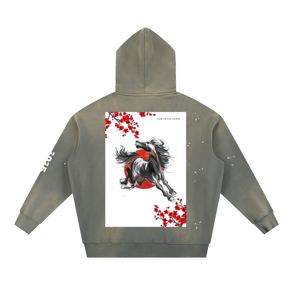 YEAR OF THE HORSE Washed Frayed Fleece Hoodie