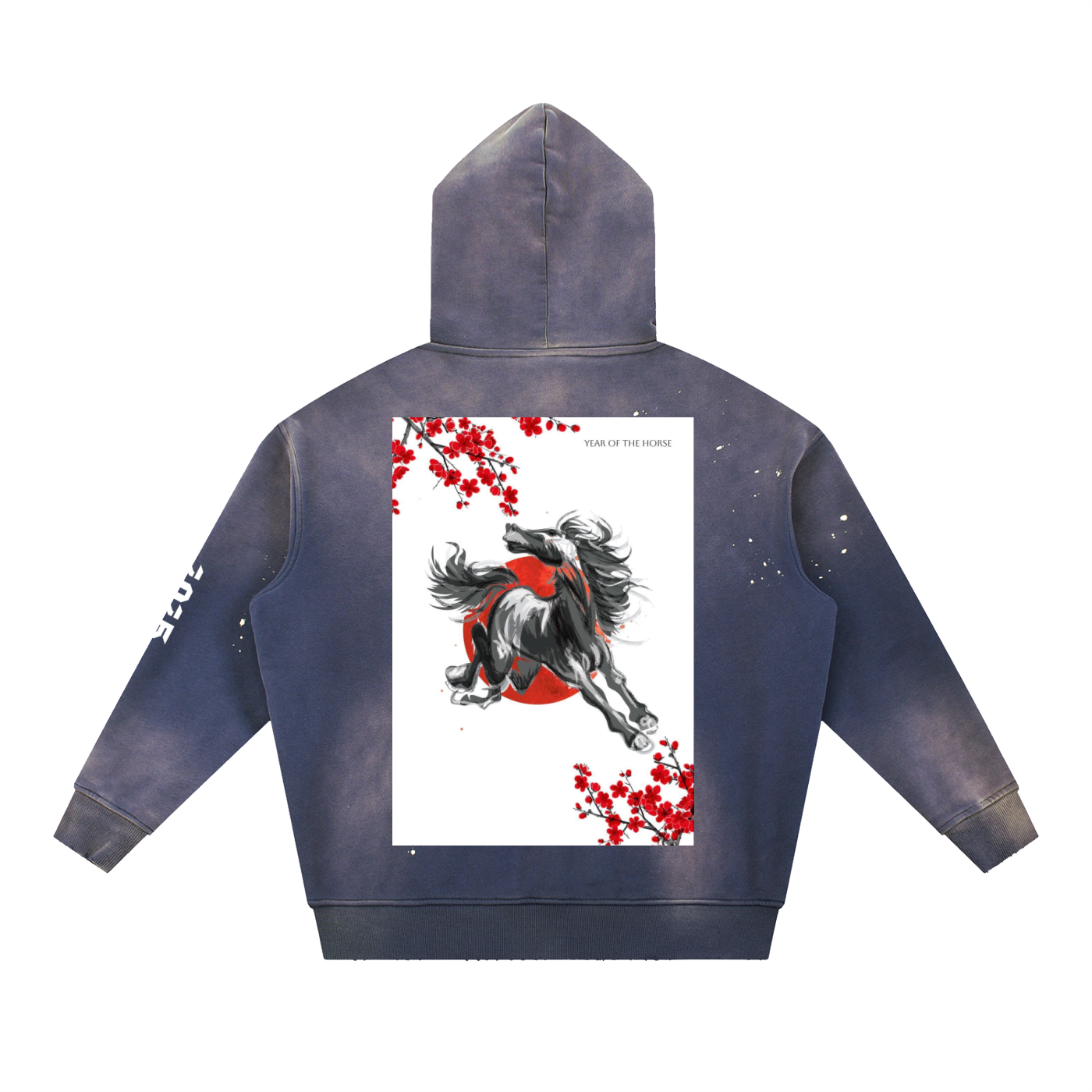 YEAR OF THE HORSE Washed Frayed Fleece Hoodie