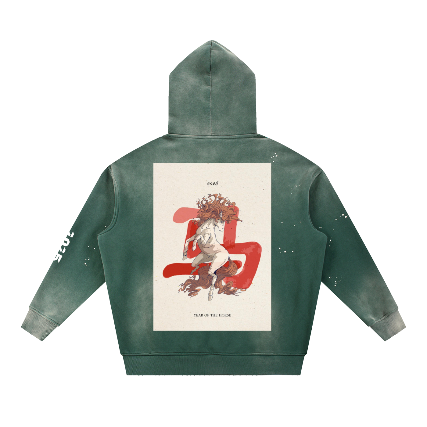 YEAR OF THE HORSE Vintage Washed Frayed Fleece Hoodie