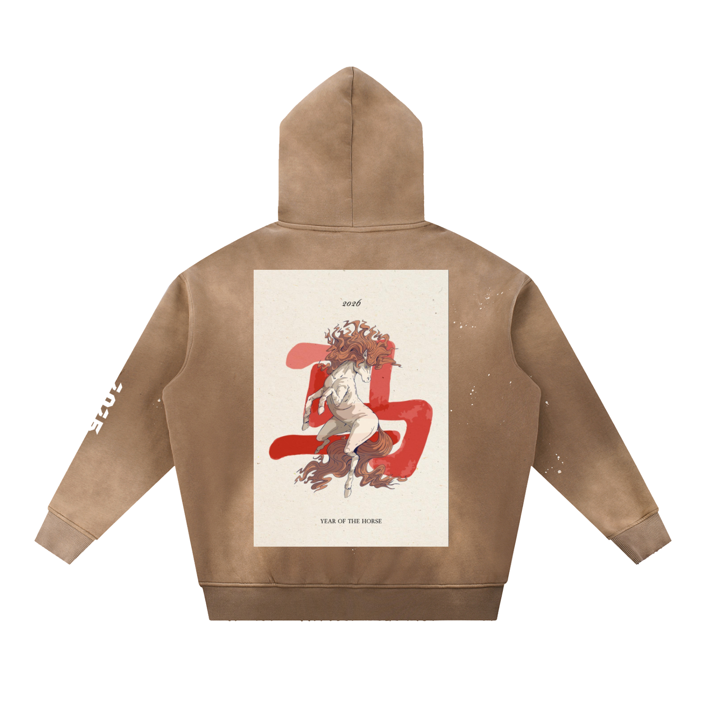 YEAR OF THE HORSE Vintage Washed Frayed Fleece Hoodie