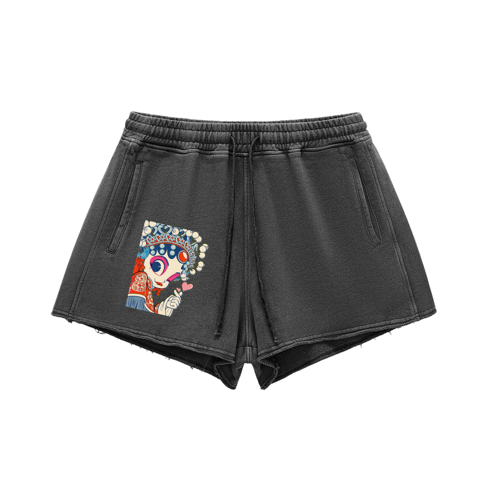 Snow Washed Raw Edge Drawstring Doll Shorts